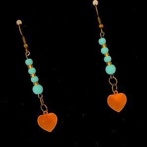 Handmade teal & copper earrings.